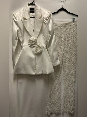 ZCRAVE White Satin Blazer &  Pant Set